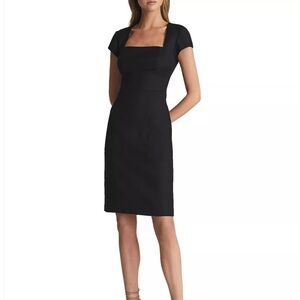 Reiss Haisley Tailored Squareneck Wool-Blend Sheath Dress - 14 - Black